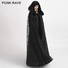 Y-629 Velvet Fabric Big Cape Gothic Trench Coats With Flower Pattern?-??Punk Rave Clothing