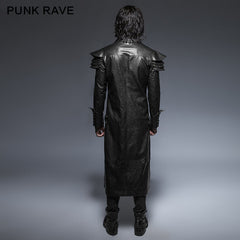 Y-630 Long black Leather Punk Trench Coat For Men?-??Punk Rave Clothing