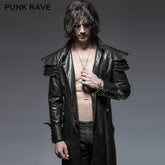Y-630 Long black Leather Punk Trench Coat For Men?-??Punk Rave Clothing