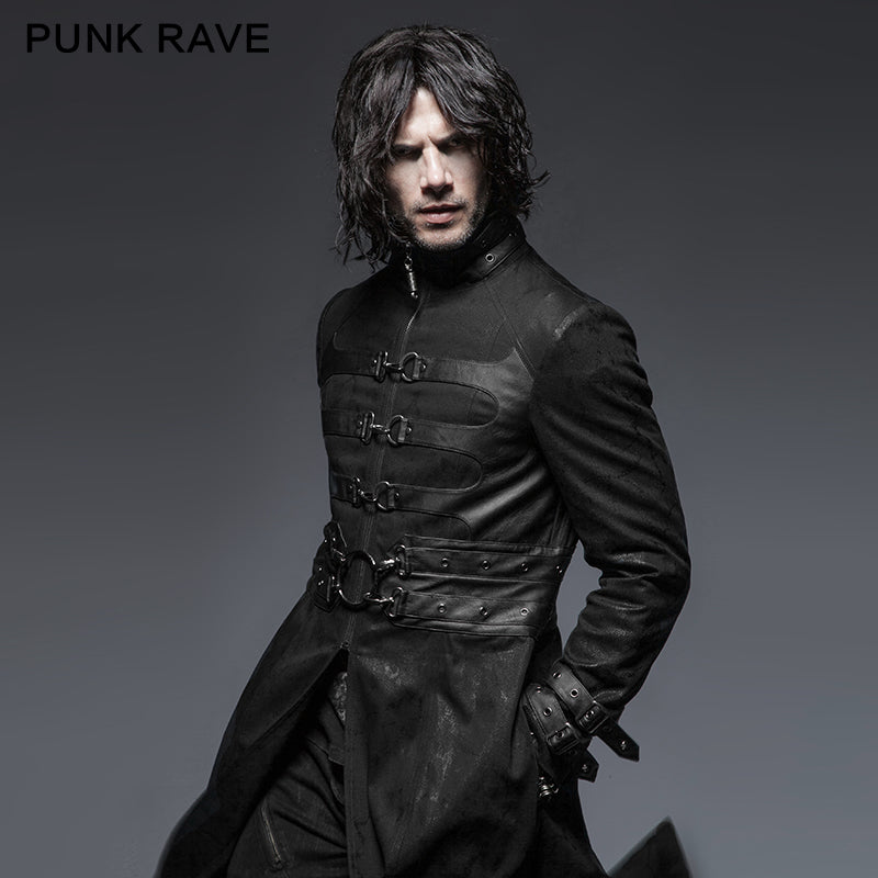 Y-633 Vampire Cool Buckle Long Punk Trench Coat For Men?-??Punk Rave Clothing