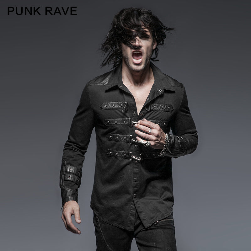 Y-634 Rock Metallic black Slim Punk Shirts With A Collar?-??Punk Rave Clothing