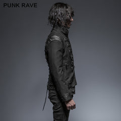 Y-637 Soldiert Stripe Zipped Short Punk Jacket?-??Punk Rave Clothing