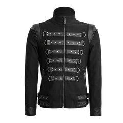 Y-637 Soldiert Stripe Zipped Short Punk Jacket?-??Punk Rave Clothing