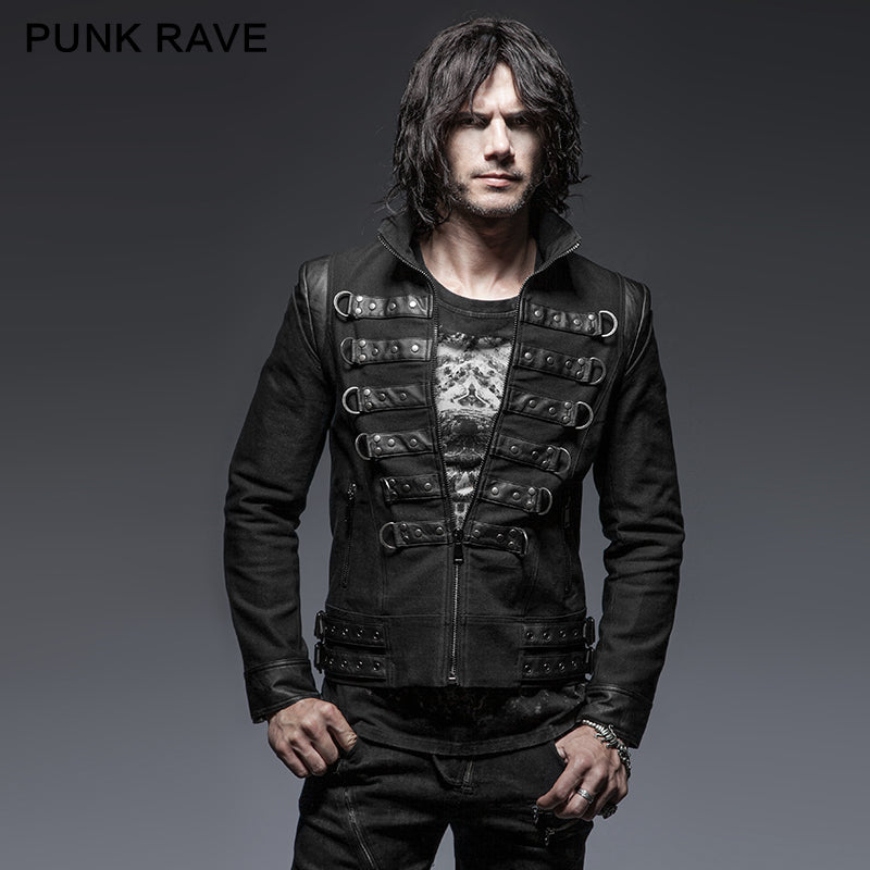 Y-637 Soldiert Stripe Zipped Short Punk Jacket?-??Punk Rave Clothing