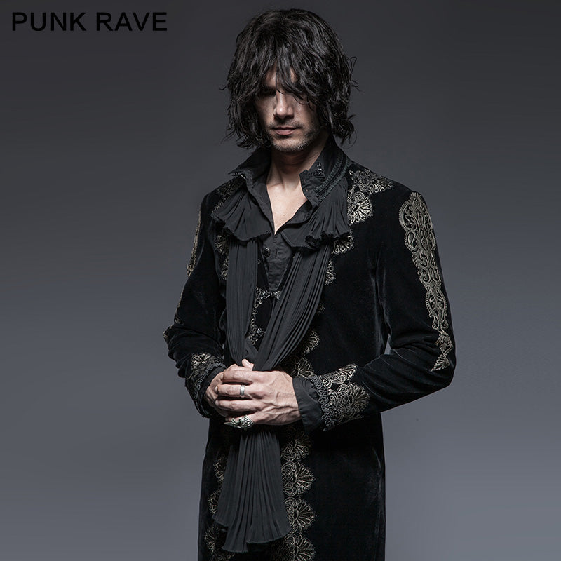 Y-641 Retro black Long Gothic Trench Coats With Aesthetic Pattern?-??Punk Rave Clothing