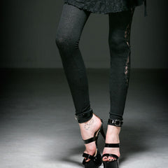 K-194 With Lace black Sexy Long Gothic Pants Leggings?-??Punk Rave Clothing