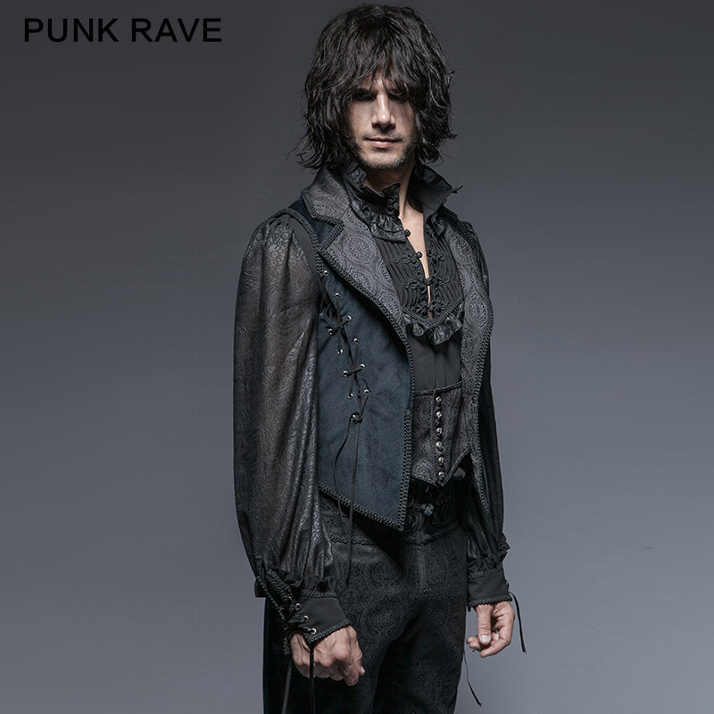 Y-648 Blue Long Gorgeous Tuxedo 100% Polyester Gothic Coat?-??Punk Rave Clothing