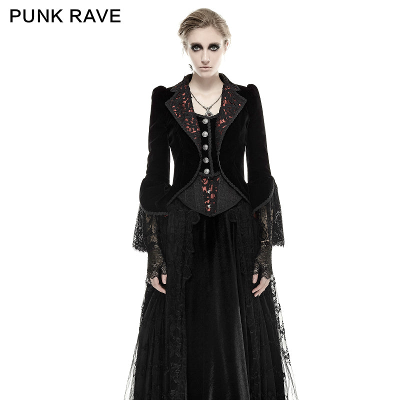 Y-656 Spring Palace Slim Gothic Trench Coats With Flower Lace Pattern?-??Punk Rave Clothing
