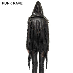 Y-667 Short Leather Tassel Rivets Gothic Jackets With Hood?-??Punk Rave Clothing