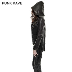 Y-667 Short Leather Tassel Rivets Gothic Jackets With Hood?-??Punk Rave Clothing