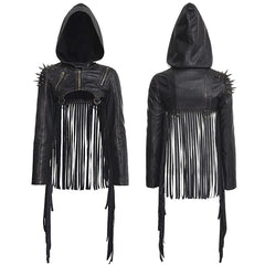 Y-667 Short Leather Tassel Rivets Gothic Jackets With Hood?-??Punk Rave Clothing