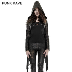Y-667 Short Leather Tassel Rivets Gothic Jackets With Hood?-??Punk Rave Clothing