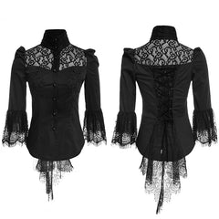 Y-668 Soft Textile Twill And Lace Fabric Gothic Shirt With High Collar?-??Punk Rave Clothing