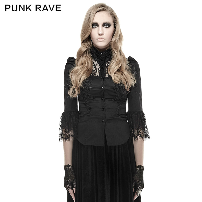 Y-668 Soft Textile Twill And Lace Fabric Gothic Shirt With High Collar?-??Punk Rave Clothing