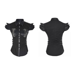 Y-671 Spring Military Leather Skinny Punk Shirts For Women?-??Punk Rave Clothing