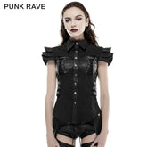 Y-671 Spring Military Leather Skinny Punk Shirts For Women?-??Punk Rave Clothing