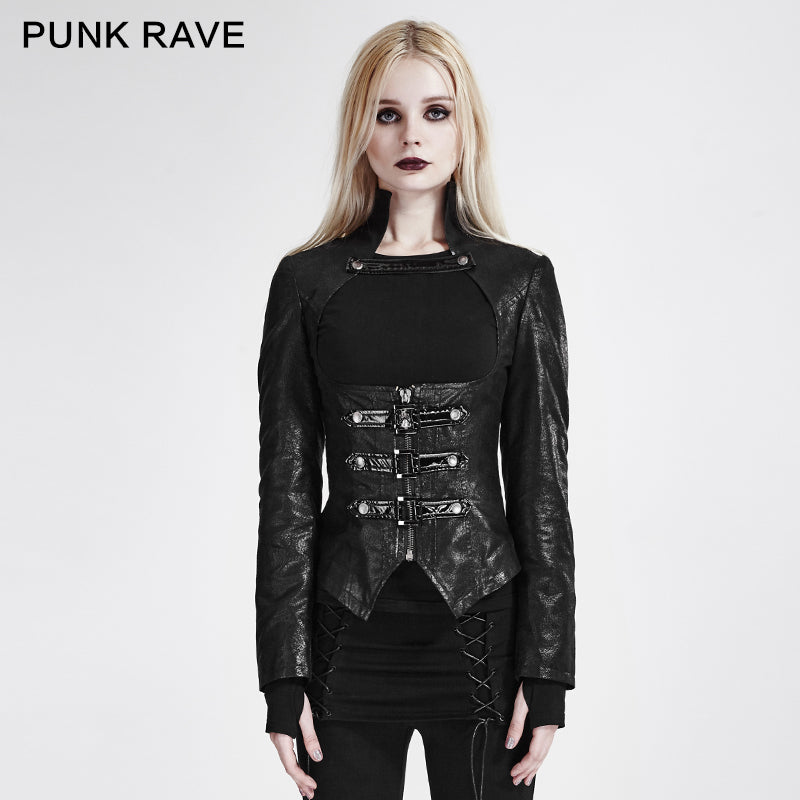 Y-672 black Vintage Slim-fitting Punk Jacket With Stand Collar?-??Punk Rave Clothing