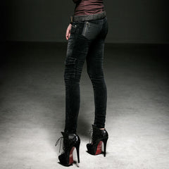 K-197 For Women With Pockets Fashionable Denim Long Punk Pants?-??Punk Rave Clothing