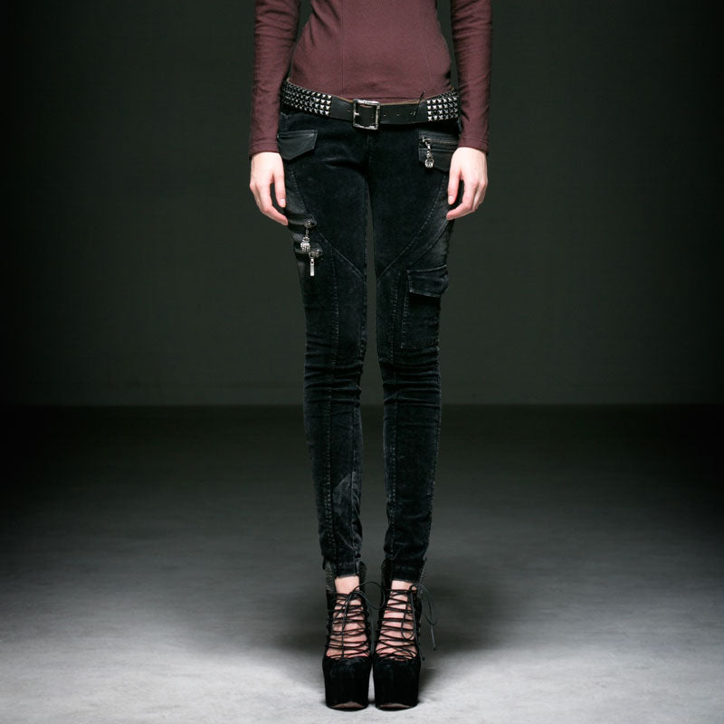 K-197 For Women With Pockets Fashionable Denim Long Punk Pants?-??Punk Rave Clothing