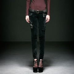 K-197 For Women With Pockets Fashionable Denim Long Punk Pants?-??Punk Rave Clothing