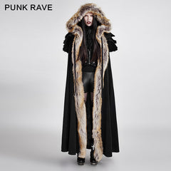 Y-673 Long Cloak Gothic Trench Coats With Excellent Wool Collar?-??Punk Rave Clothing