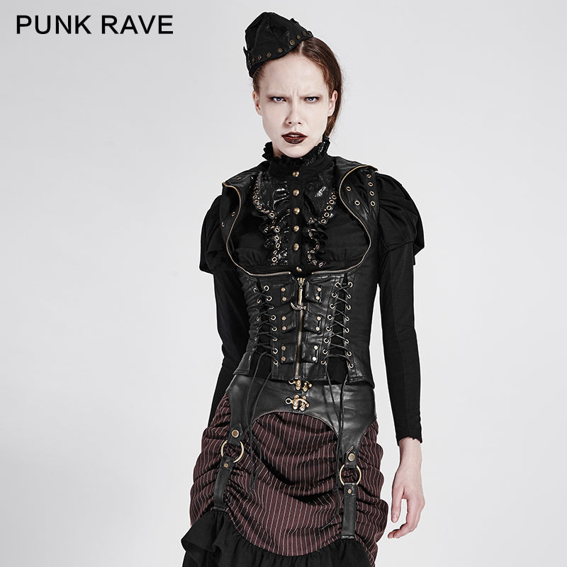 Y-674 Fashion Unusual Short Leather Punk Vest?-??Punk Rave Clothing
