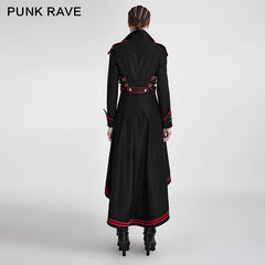 Y-675 Long Red-piped Gothic Trench Coats With Turn-down Collar For Winter?-??Punk Rave Clothing