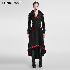 Y-675 Long Red-piped Gothic Trench Coats With Turn-down Collar For Winter?-??Punk Rave Clothing