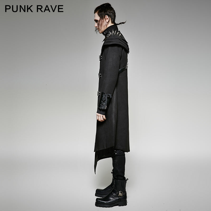 Y-679 Asymmetric Woolen Military Punk Trench Coat?-??Punk Rave Clothing