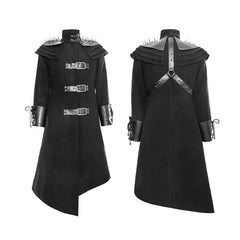 Y-679 Asymmetric Woolen Military Punk Trench Coat?-??Punk Rave Clothing