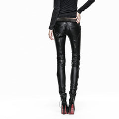 K-198 For Women With Side Zippers black Long Leather Punk Pants?-??Punk Rave Clothing