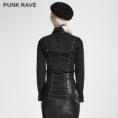 Y-691 black Stripes Long Sleeve Punk Shirts With Cut-out Collar?-??Punk Rave Clothing