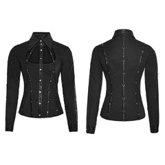 Y-691 black Stripes Long Sleeve Punk Shirts With Cut-out Collar?-??Punk Rave Clothing