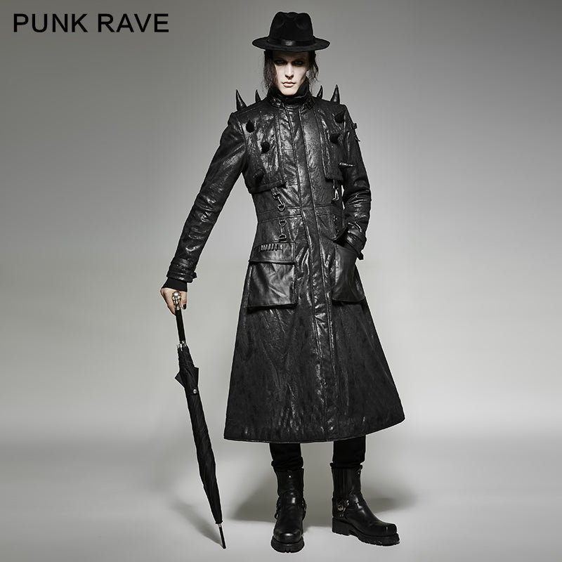 Y-699 black Long Vintage Punk Jacket With Heavy Punk Pointed Cone?-??Punk Rave Clothing