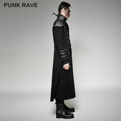 Y-708 Long Woolen Punk Trench Coat With Double Zippers?-??Punk Rave Clothing