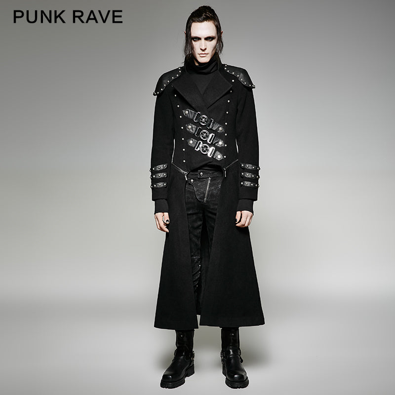 Y-708 Long Woolen Punk Trench Coat With Double Zippers?-??Punk Rave Clothing