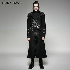 Y-708 Long Woolen Punk Trench Coat With Double Zippers?-??Punk Rave Clothing