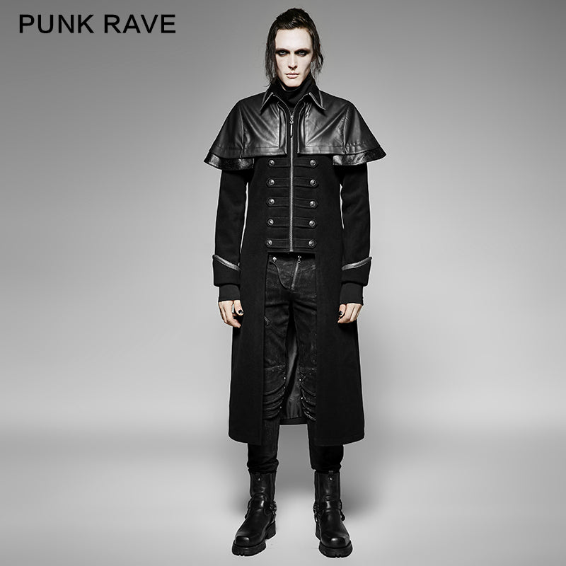 Y-712 Military Leather Long Gothic Trench Coats Double-breasted?-??Punk Rave Clothing