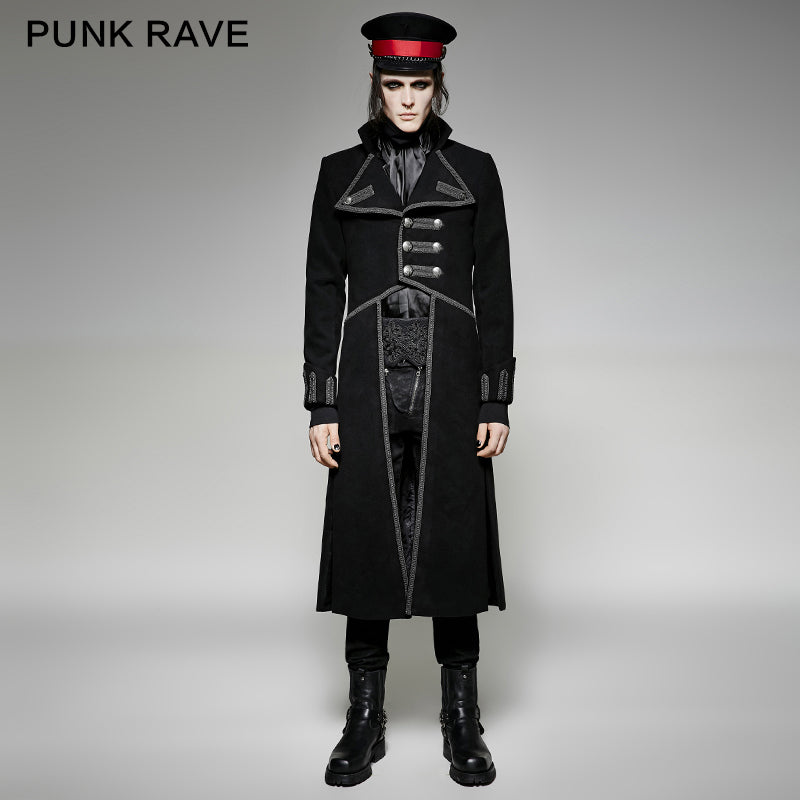 Y-713 Irregular Long Punk Trench Coat Using Western Wool?-??Punk Rave Clothing