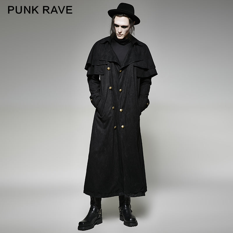 Y-716 Double-breasted Punk Trench Coat For Man Using Faux Suede Long Cloak?-??Punk Rave Clothing