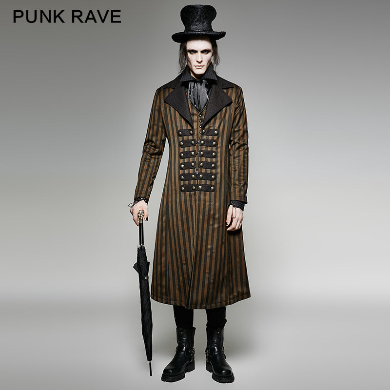 Y-717 Yellow And black Vertical Stripe Punk Coat With A Lapel?-??Punk Rave Clothing
