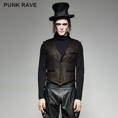 Y-718 V Collar Punk Vest With Metal Carving Buttons In The Front?-??Punk Rave Clothing