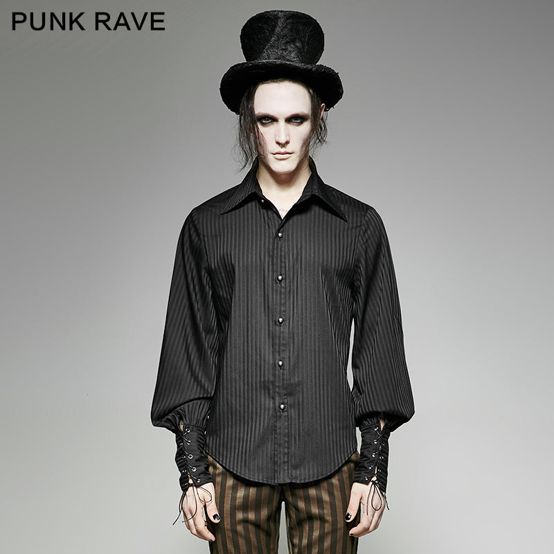 Y-719 Great black Striped Punk Shirts With Vertical Sense Plaids?-??Punk Rave Clothing