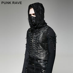 Y-725 Military Leather Punk Vest With black Interlocks?-??Punk Rave Clothing