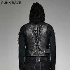 Y-725 Military Leather Punk Vest With black Interlocks?-??Punk Rave Clothing