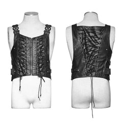 Y-725 Military Leather Punk Vest With black Interlocks?-??Punk Rave Clothing
