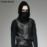 Y-725 Military Leather Punk Vest With black Interlocks?-??Punk Rave Clothing