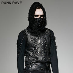 Y-725 Military Leather Punk Vest With black Interlocks?-??Punk Rave Clothing