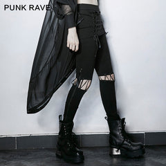 PK-101 black Fake Two Pieces Lace-up Wild Punk Pants?-??Punk Rave Clothing