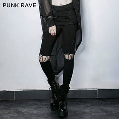 PK-101 black Fake Two Pieces Lace-up Wild Punk Pants?-??Punk Rave Clothing